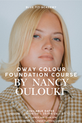 Advertisement for Oway Colour Foundation Course by Nancy Oulouki with a person in a checkered shirt.