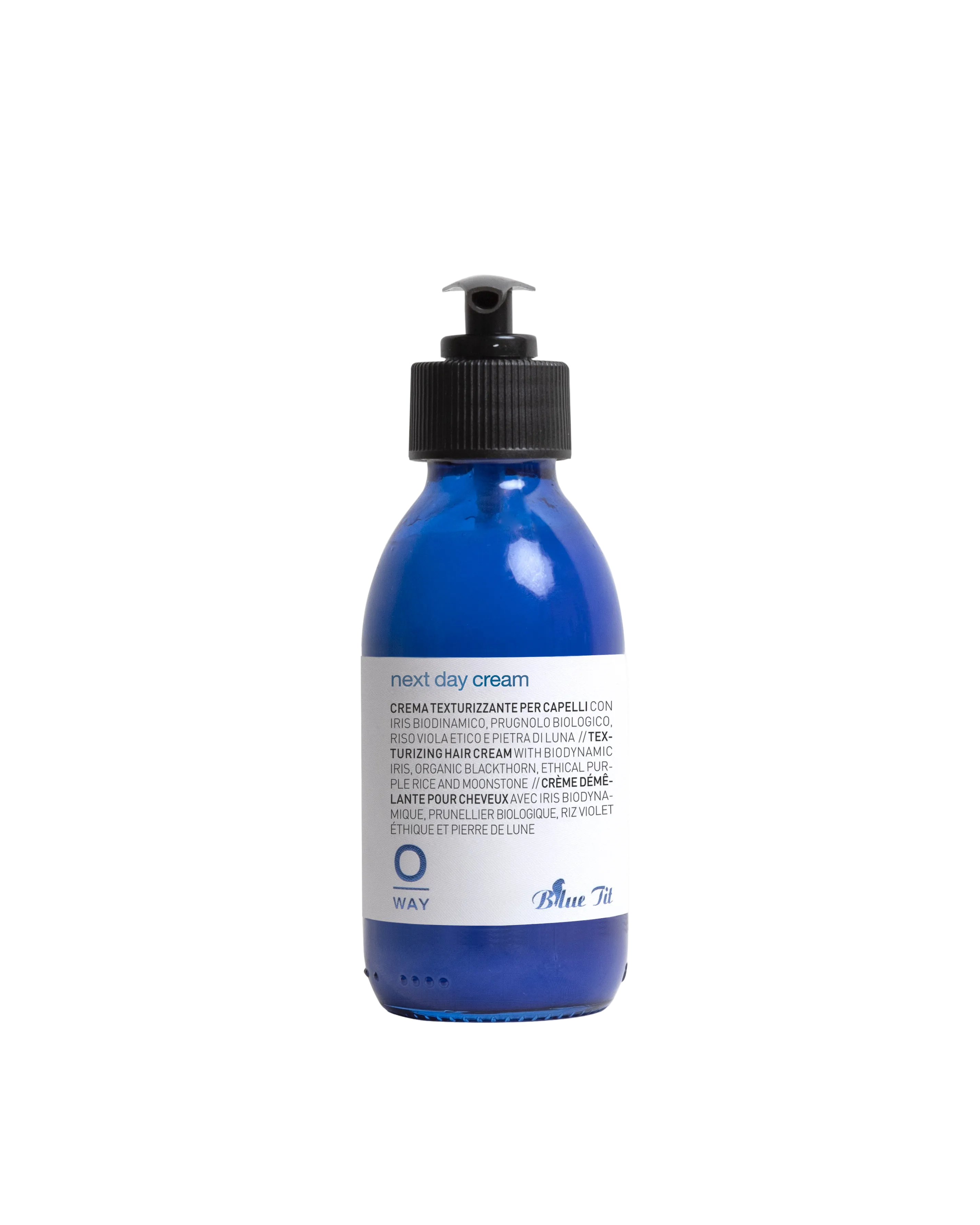 Blue bottle with pump on a white background